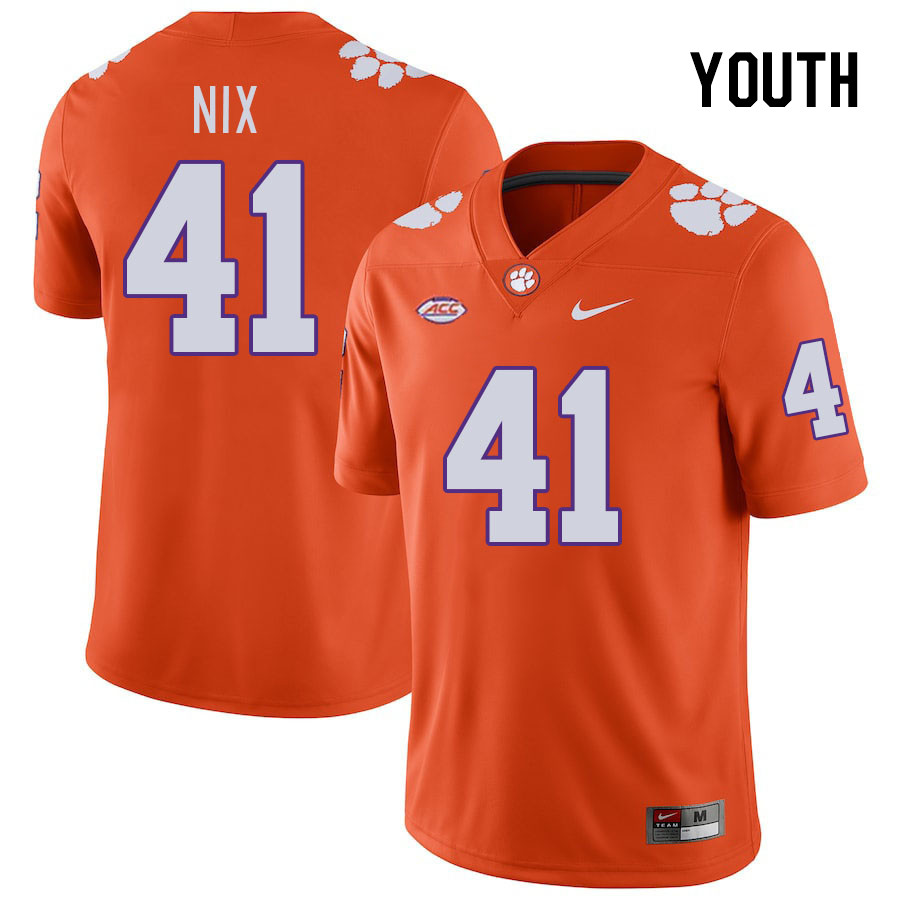Youth #41 Caleb Nix Clemson Tigers College Football Jerseys Stitched-Orange - Click Image to Close